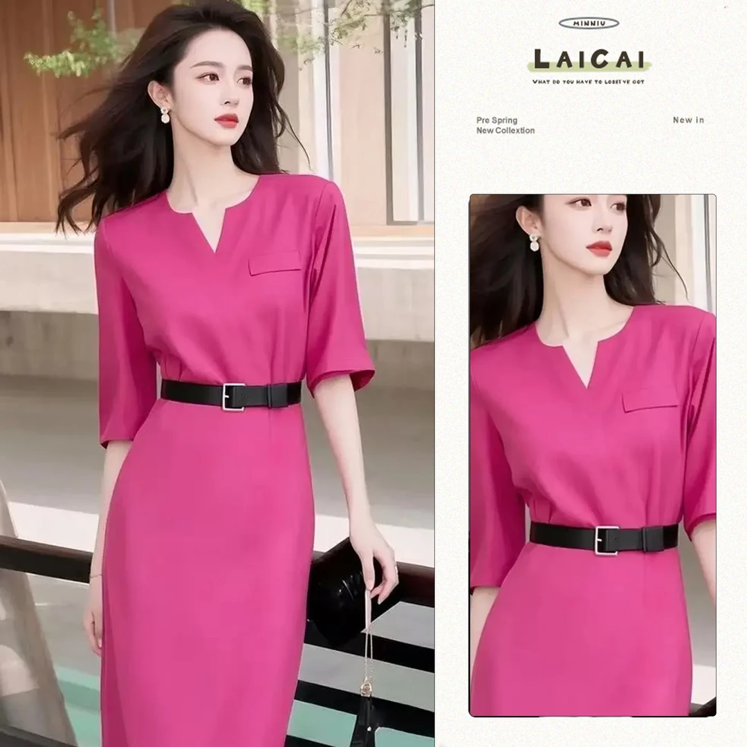 春气质名媛高端女神范高级感今年流行爆款多巴胺穿搭玫红色连衣裙