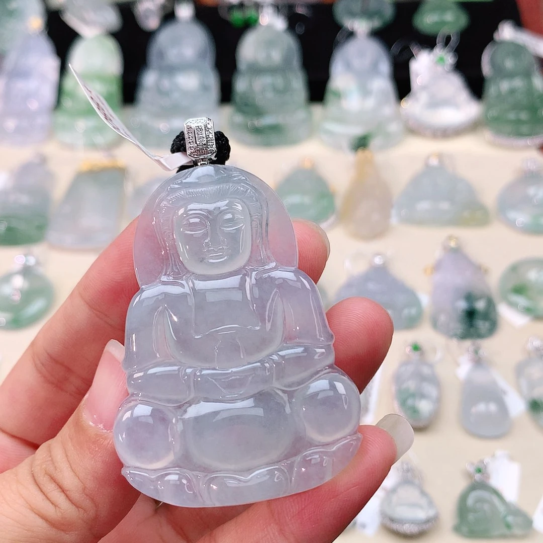 翡翠挂件18K金镶嵌观音