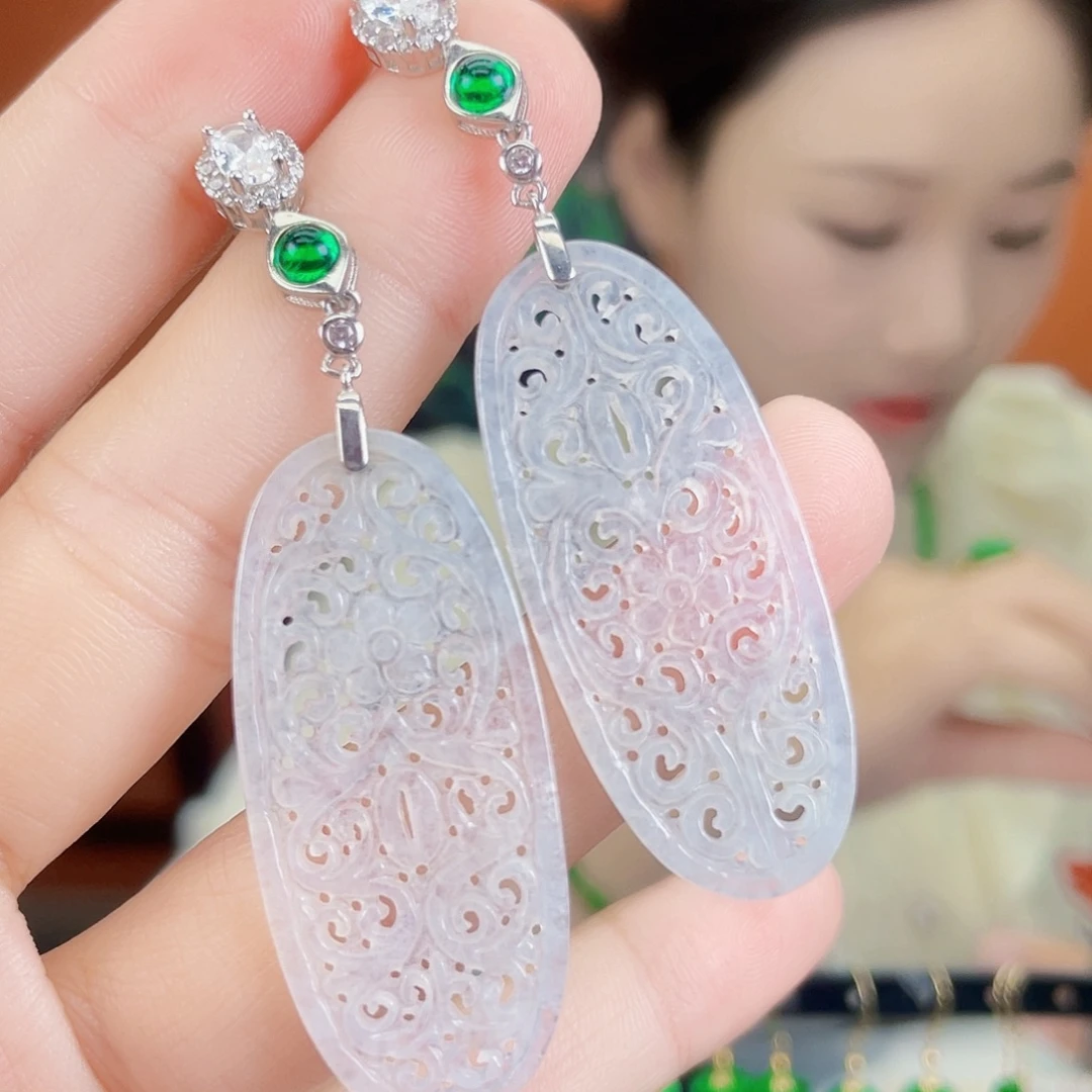 翡翠银S925镶嵌耳饰