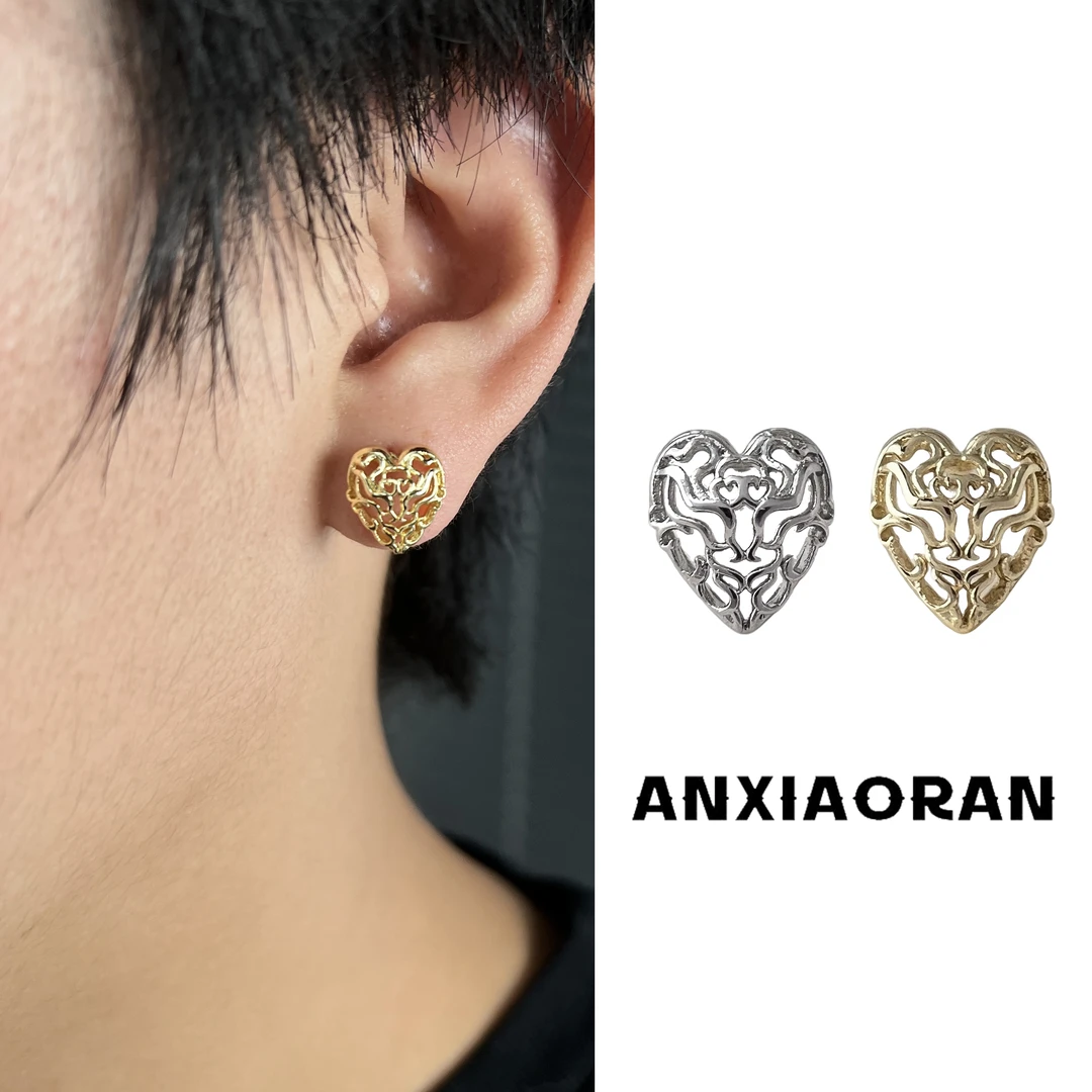 合金耳饰 法式复古摇滚扑克镂空桃心耳钉女王范耳环百搭高级设计