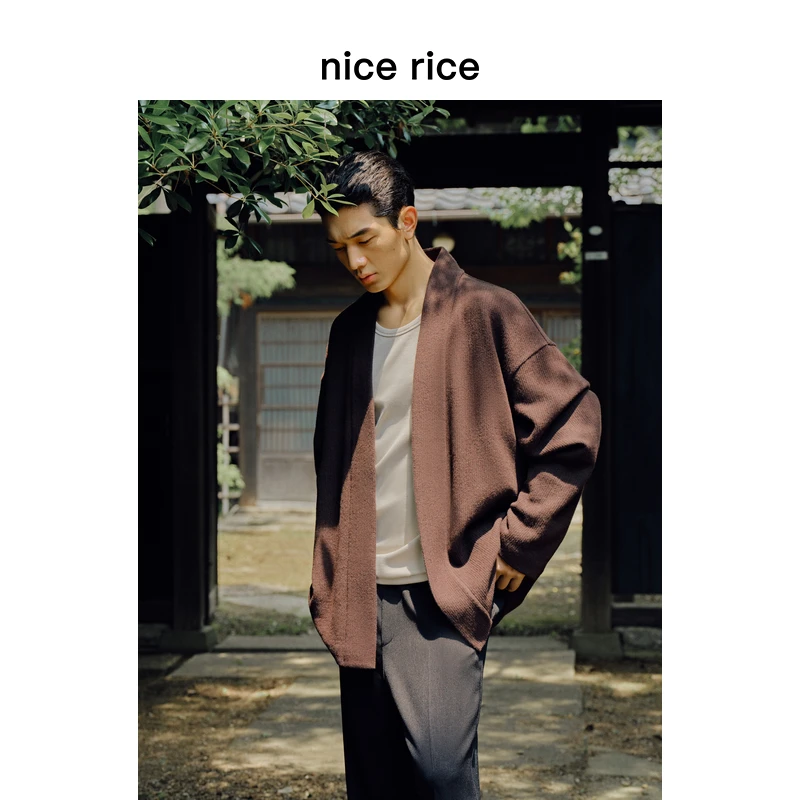 nice rice好饭 25秋季新品绵羊毛混纺宽松条纹毛呢道袍NHQ06091