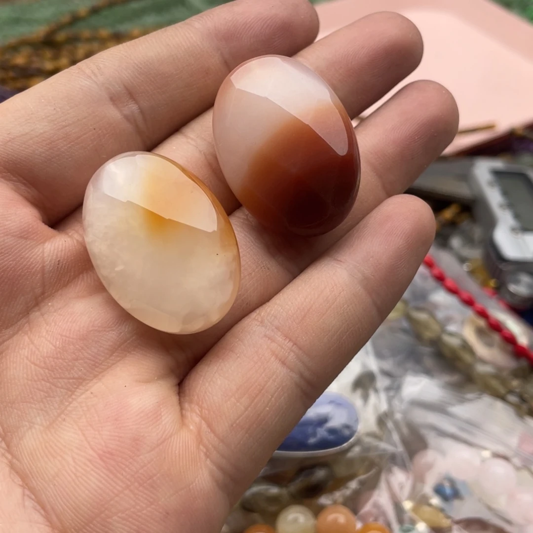 玛瑙/玉髓合金珠宝半成品一对晶体玛瑙切面椭圆珠24*32