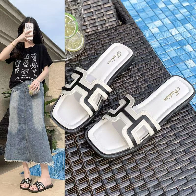 2025新款拖鞋女夏季外穿时尚百搭防滑平底拖鞋海边度假沙滩一字拖