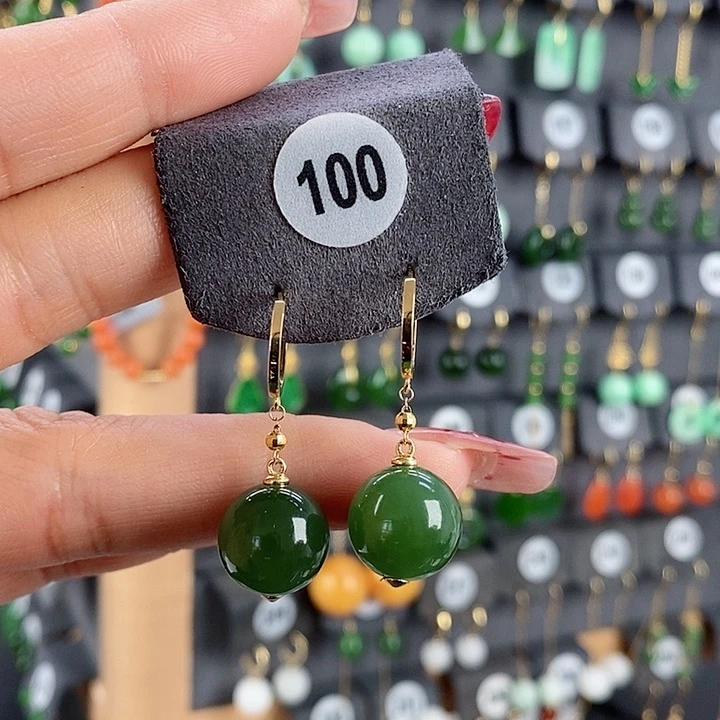 和田玉耳饰18K金镶嵌