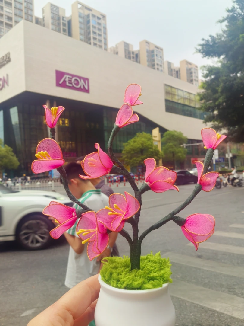 手工制作丝网花朵小盆栽摆件