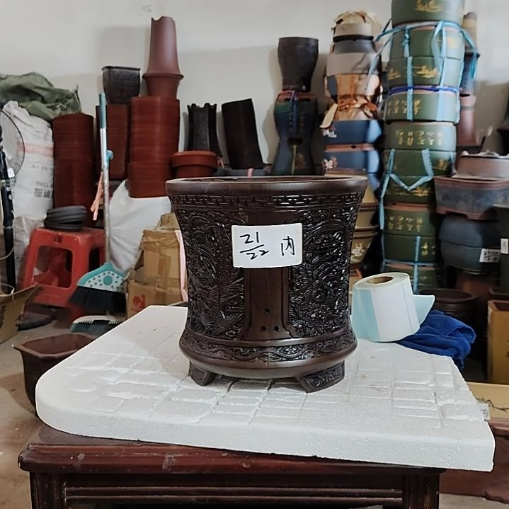 紫砂花盆老桩金弹子盆景盆