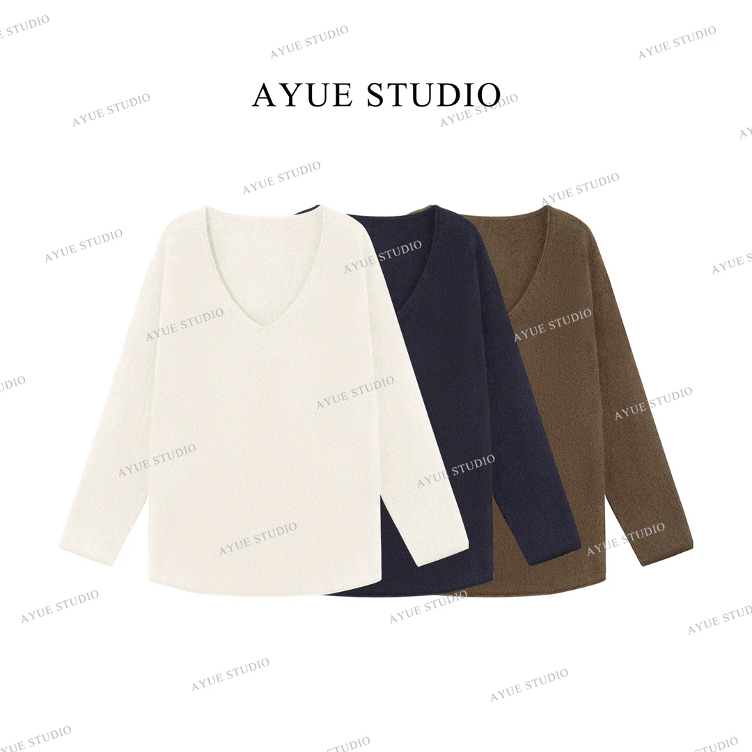 AYUE「织间」V领开叉羊毛混纺打底衫AY2SQCB2021