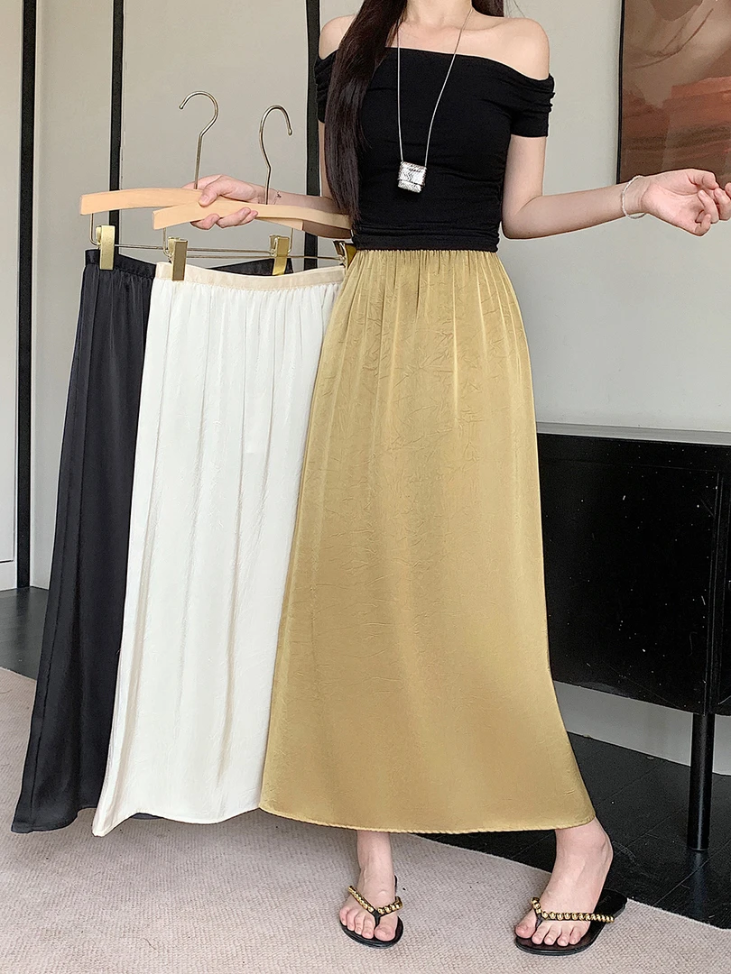 2025年大码女装高腰开叉宽松半身裙百搭长裙3300