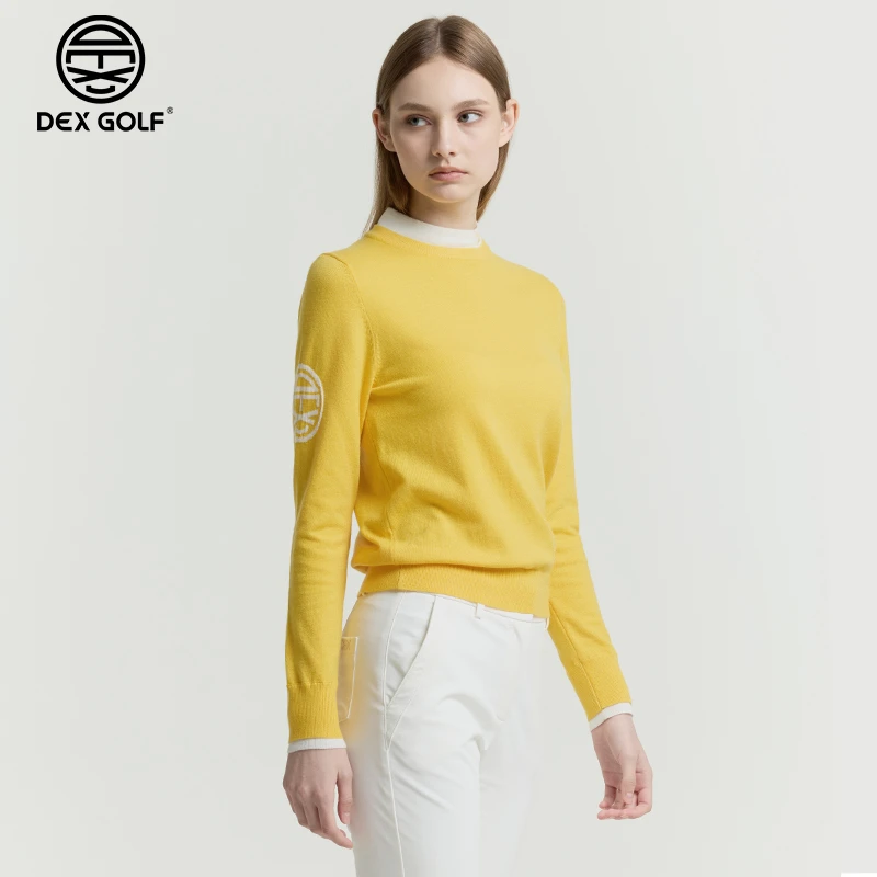 DEXGOLF高尔夫服装女士针织秋冬新款8200圆领套头毛衫保暖假两件