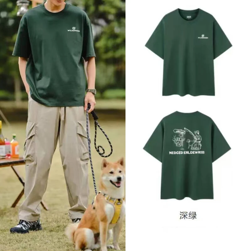 啄木鸟户外短袖t恤男夏季圆领纯棉短袖男生高街半袖体恤男装潮流