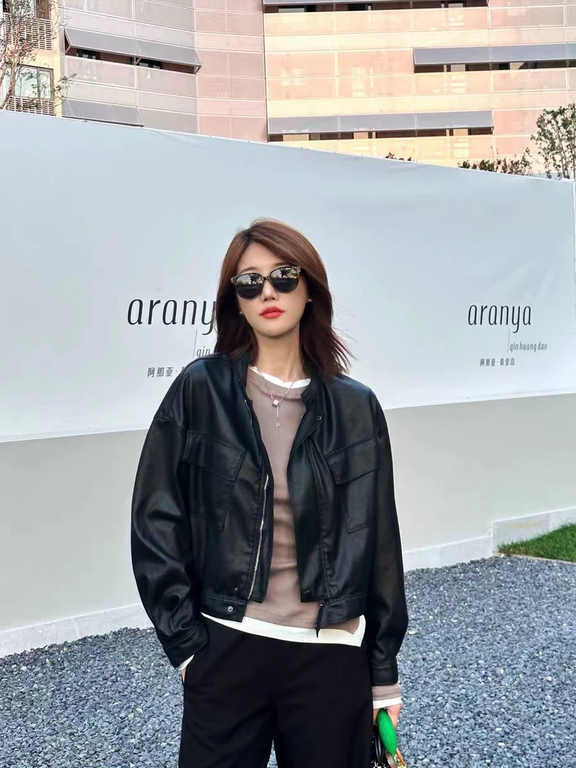 海宁皮衣女短款皮夹克机车服皮衣外套女2585