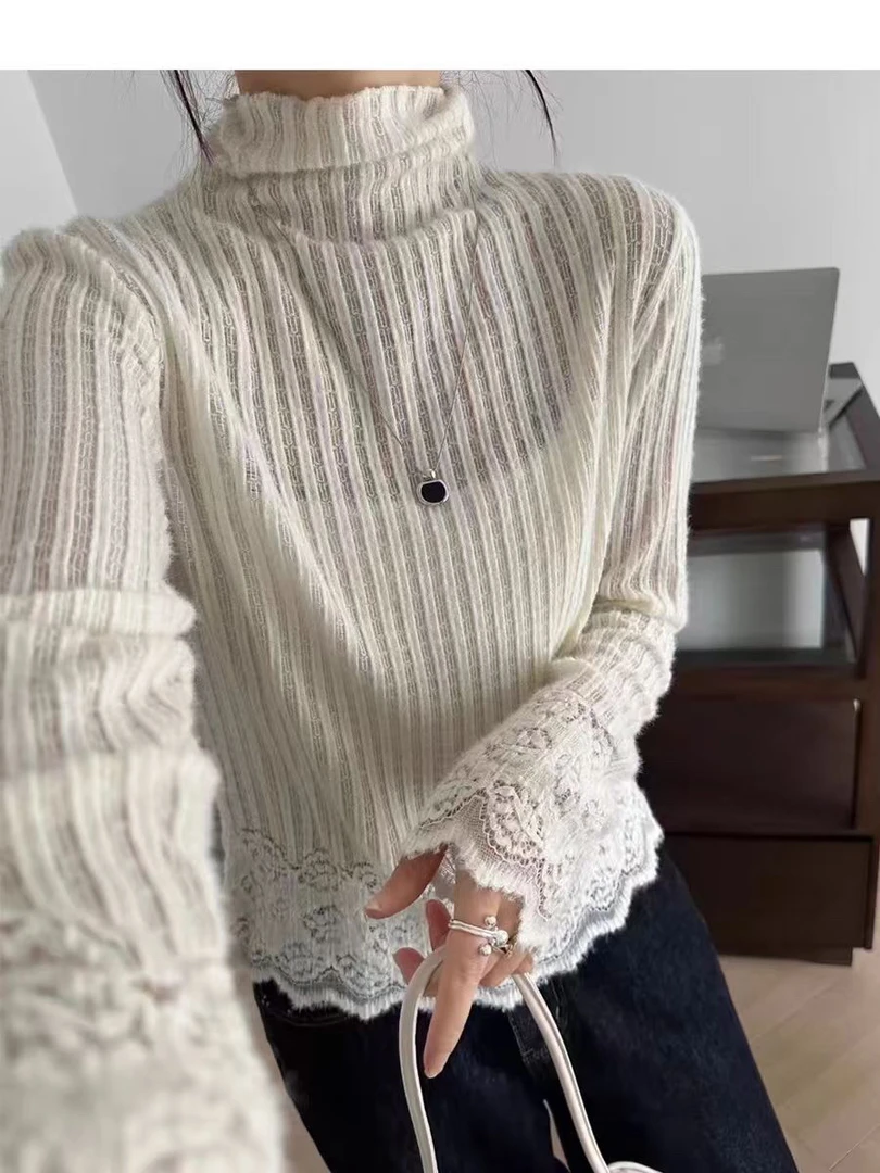 【婷姐家】6053欧货蕾丝拼接打底衫上衣no退no换