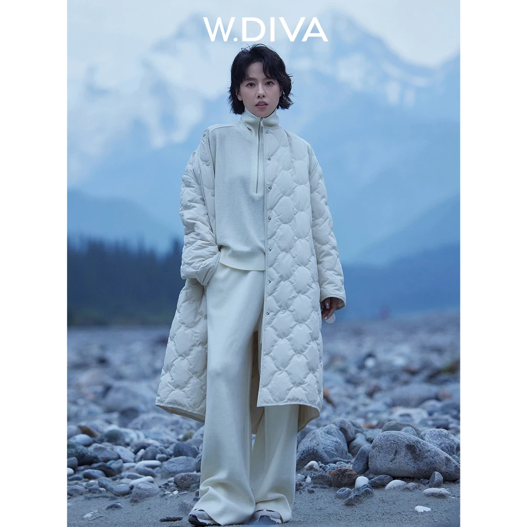 【漫雪织暖】90白鹅绒杜邦弹力丝圆领长款羽绒服女54C122656