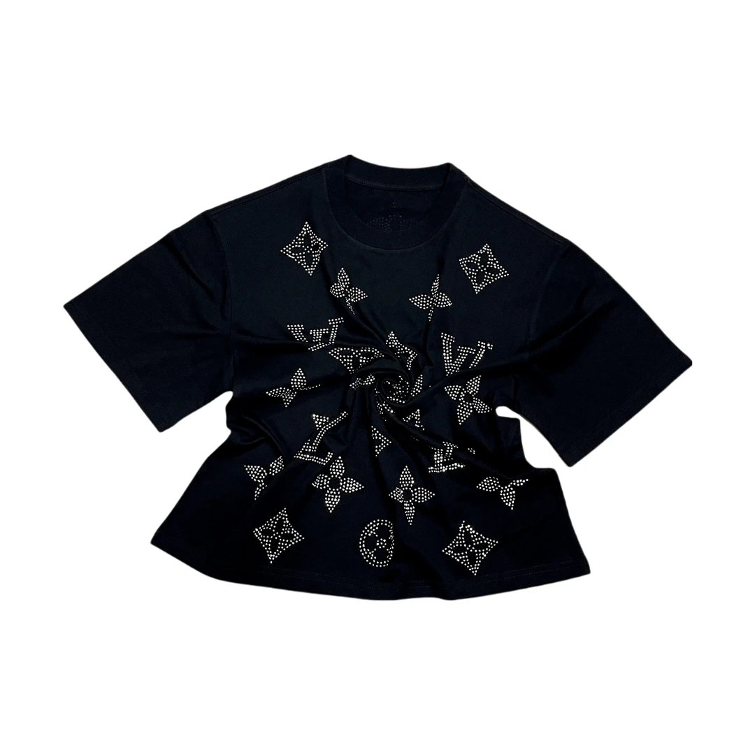 休闲春夏经典重工烫钻圆领潮服T恤22521