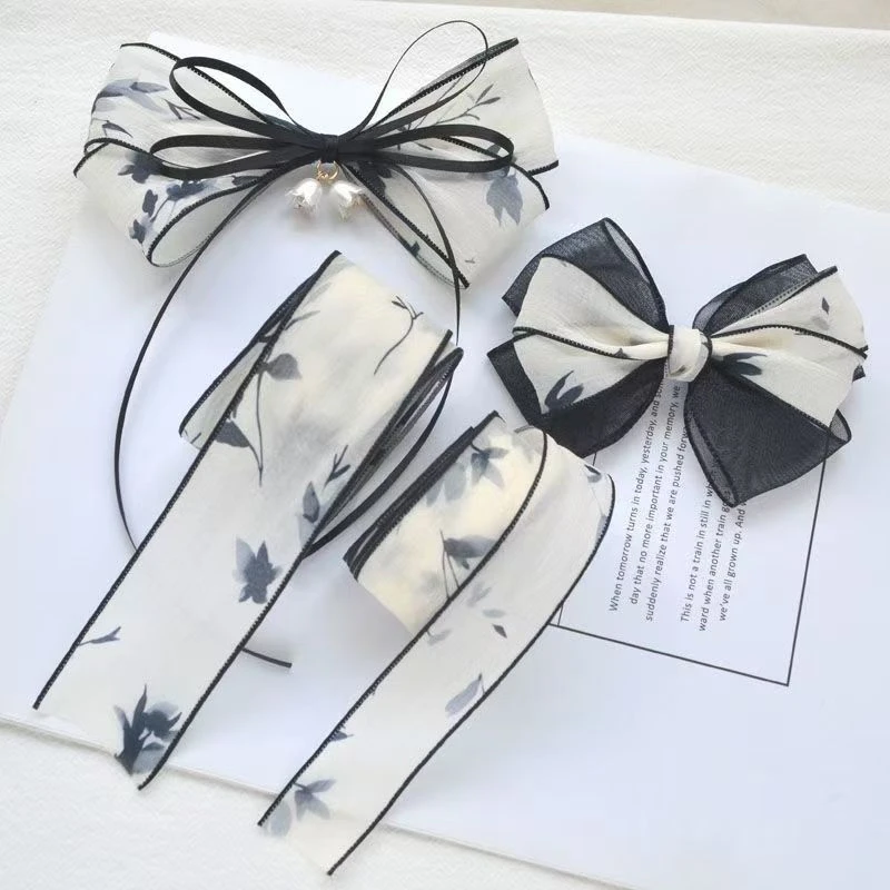 《燕子家》3.8-6cm国风丝带水墨雪纺彩带涤纶带鲜花束蛋糕礼盒装饰