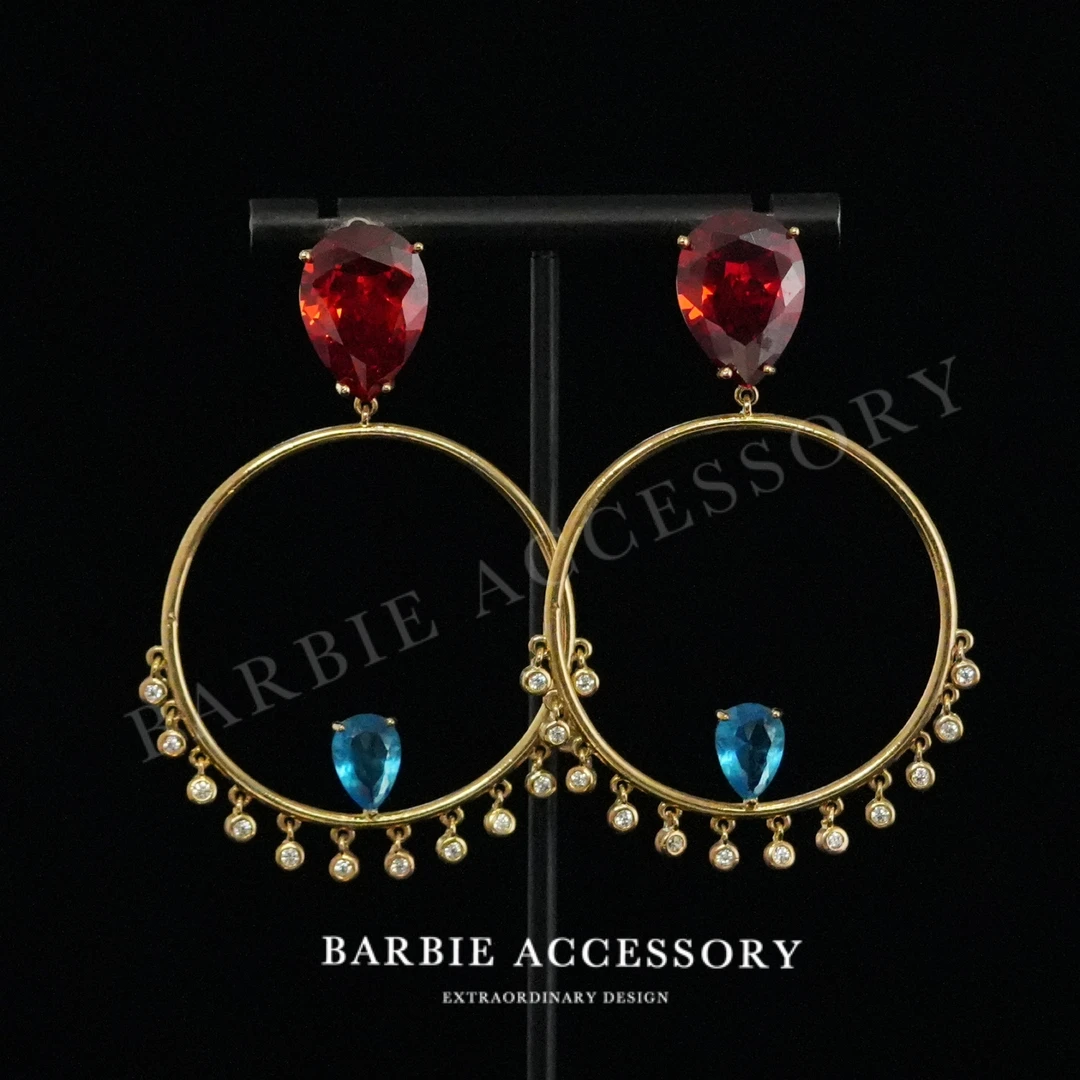 铜合金合成锆石耳饰 【星滴蓝黎】法式既视设计款高级感绝美耳环