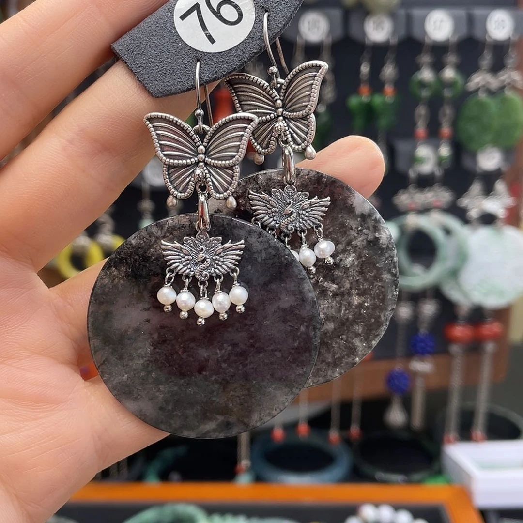 翡翠耳饰银S925镶嵌平**淡603yhjggh