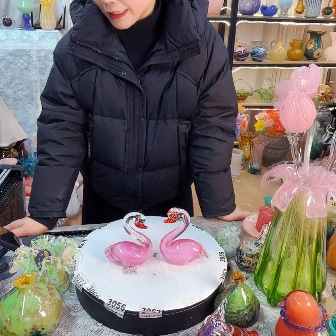 一对天鹅家悦美居琉璃摆件