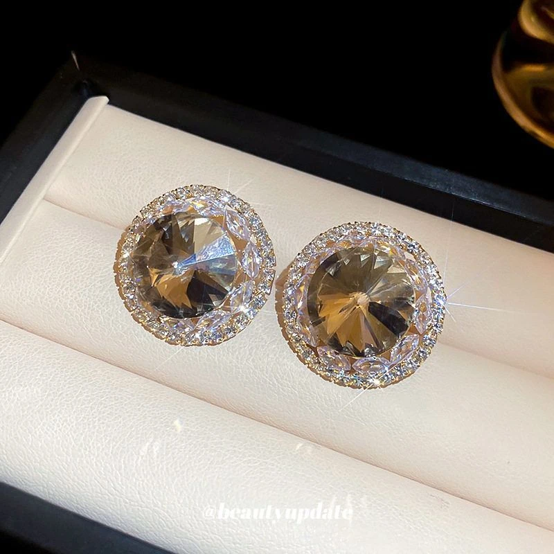 铜合金亚克力耳饰 Yi·Mao 【金色华尔兹】设计师款镶钻圆形法式耳钉