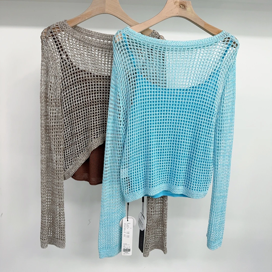 【羽*沙】镂空毛针织衫含吊带2024年新款上衣243M211