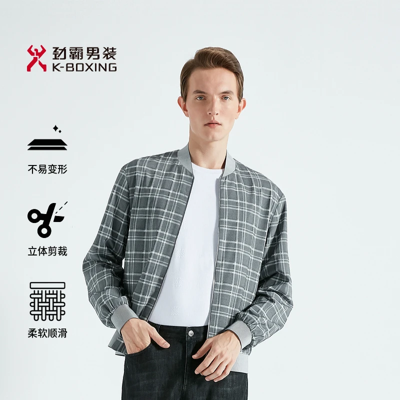 【劲霸】春季舒适立领夹克短版商务茄克竖条纹休闲男士外套BKDG1111