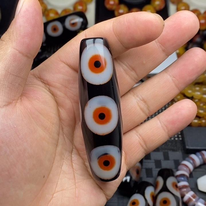 玛瑙/玉髓桶珠未镶嵌黄*升七眼玛瑙一个k