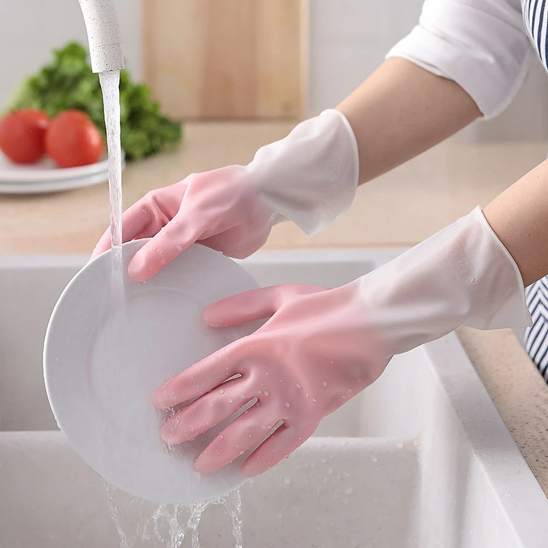 【到手4双款式颜色随机】防水防油手套 家务卫生乳胶手套洗碗z