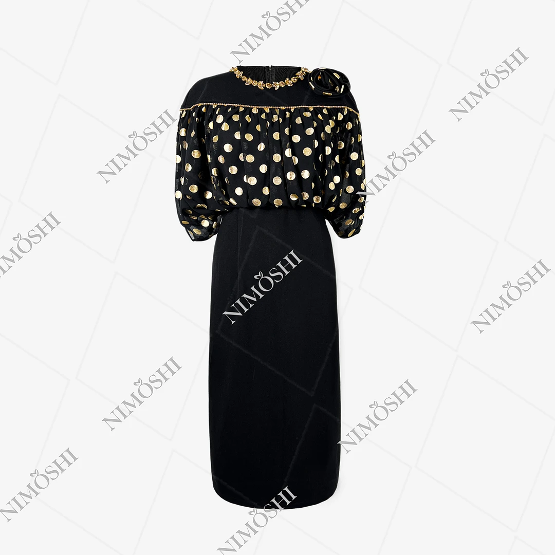 NIMOSHI莎莎法式轻奢重工钉珠领收腰气质显瘦连衣裙女Q1539