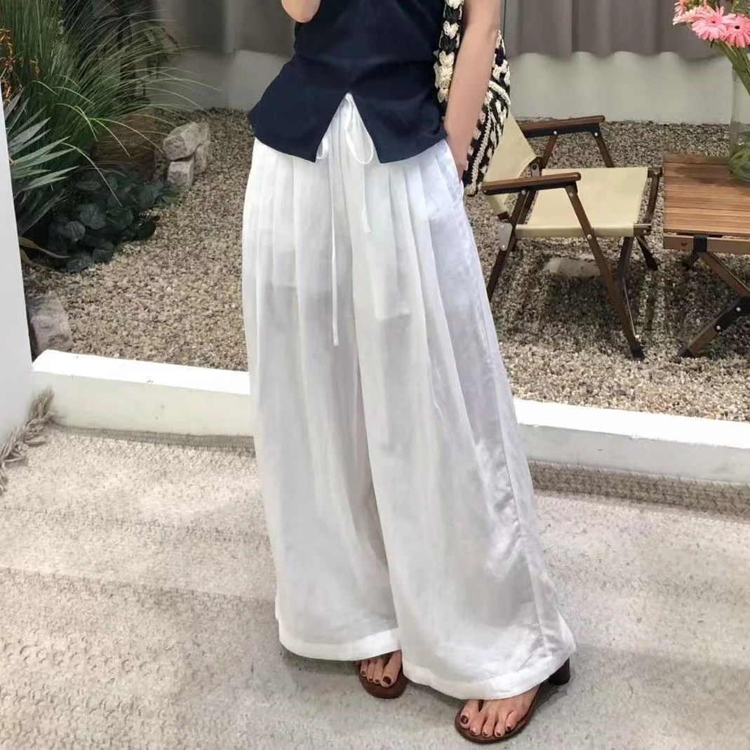 松感亚麻气泡裤~韩系纯色显瘦气质宽松休闲裤2025春季新款慵懒风