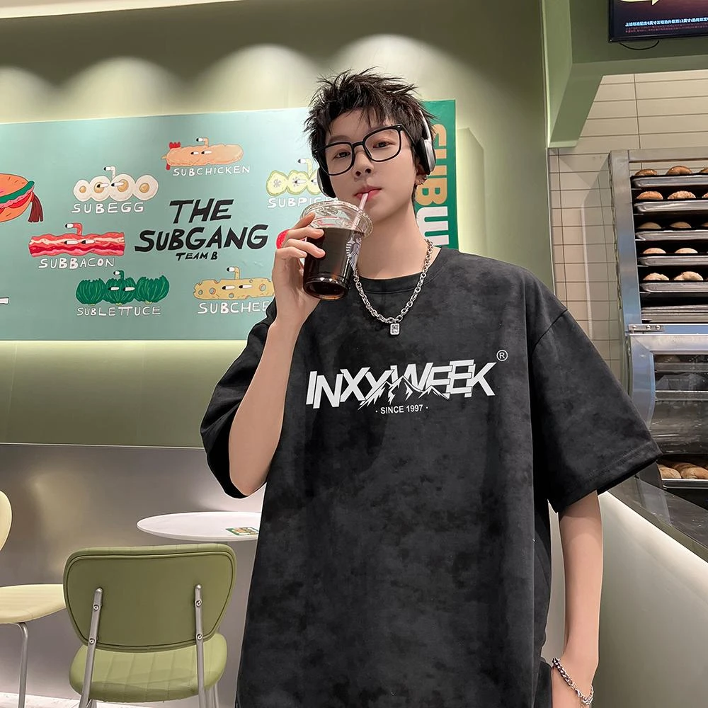 美式扎染短袖t恤男夏季ins潮牌设计感宽松百搭纯棉体恤上衣潮流