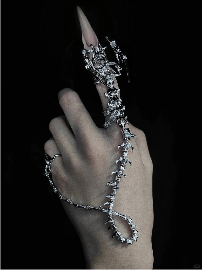 纯铜戒指 戒指手作脊椎金属亚文化choker暗黑哥特朋克cos龙骨套戒