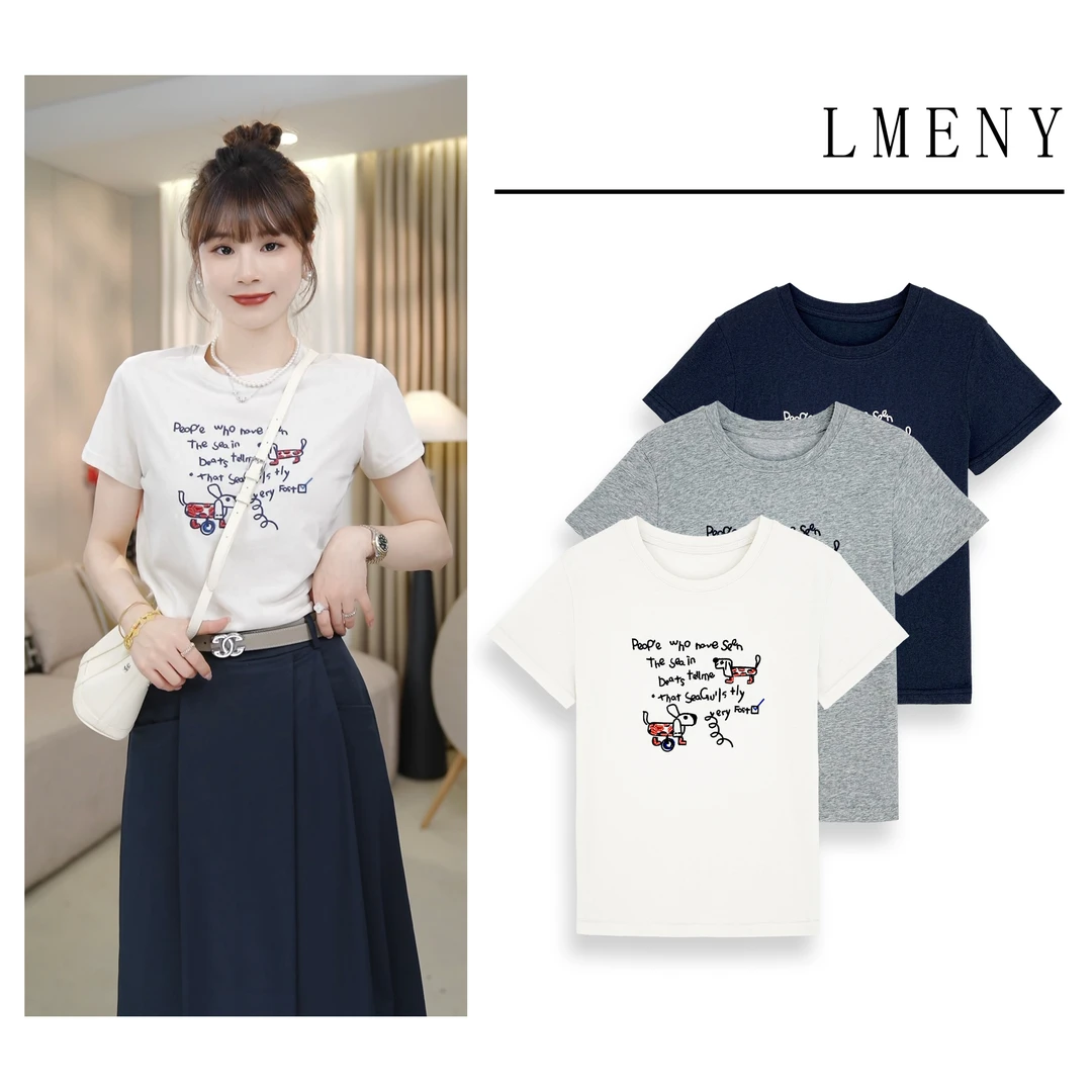 LMENY【清】趣味小狗T～圆领正肩小狗字母短袖T恤25BT005