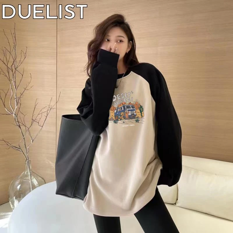 DUELIST搭配鲨鱼裤上衣中长版卫衣打底衫女秋冬遮屁股长袖T恤百搭
