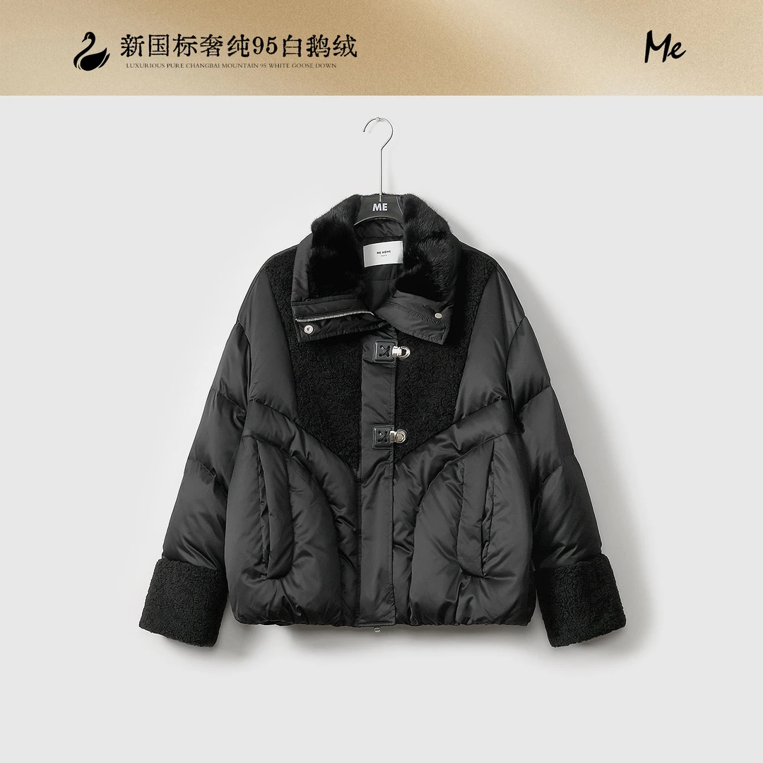 ME【可可托海】95白鹅绒水貂毛领光泽感缎面高端保暖羽绒服MEQA3893