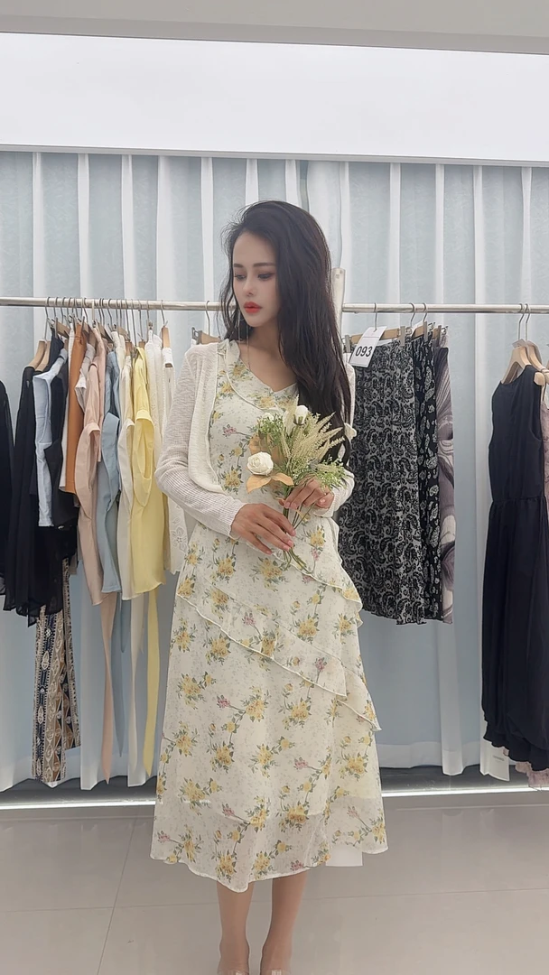 短袖印花夏季休闲气质女士百搭连衣裙提花时尚套装连衣裙16102