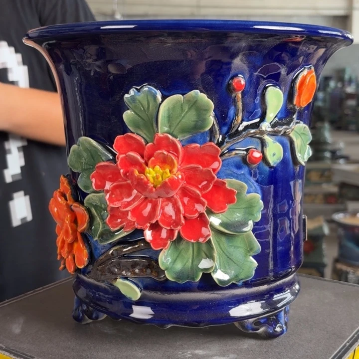 红****。一风堂石湾花盆 缝隙 内21*20