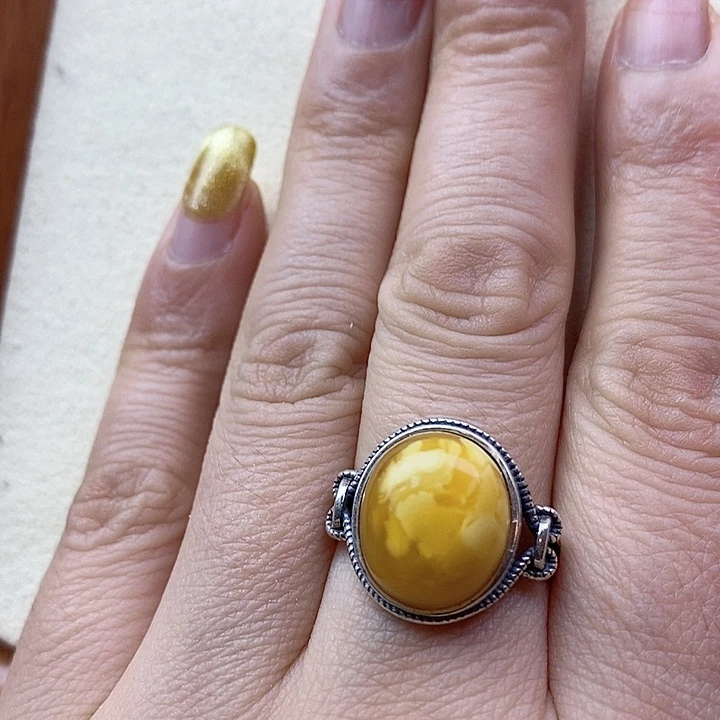 蜜蜡银S925镶嵌戒指蜜蜡戒指