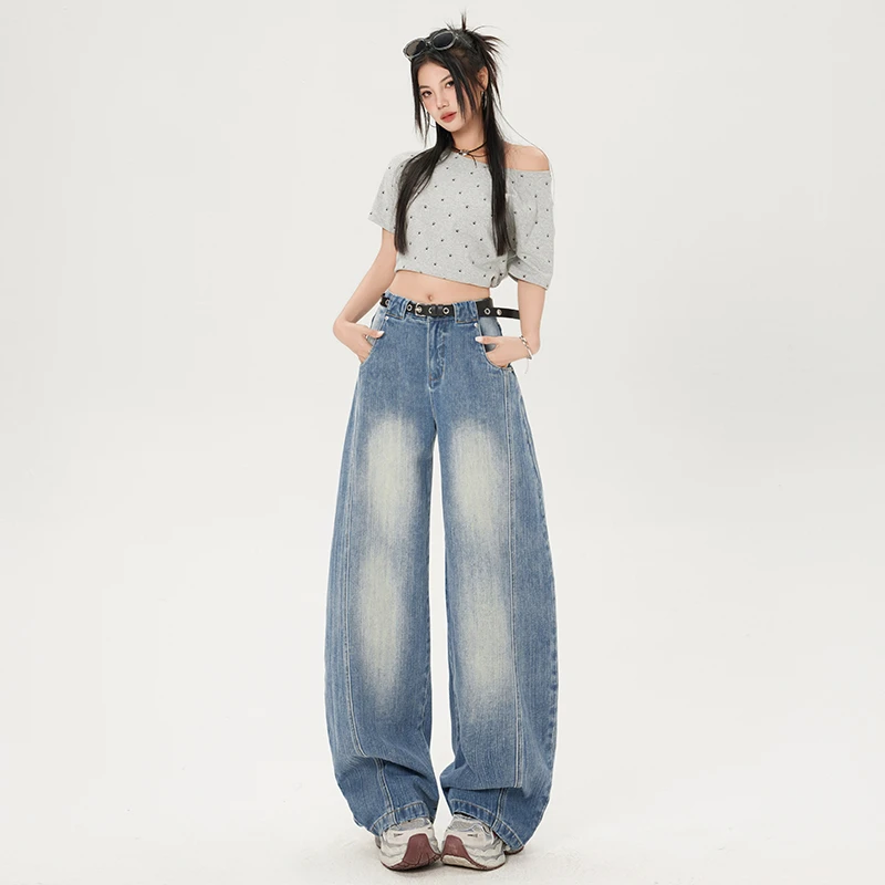 美式复古高街小众显瘦设计感夏季薄款破洞扎染水洗牛仔裤2025春夏