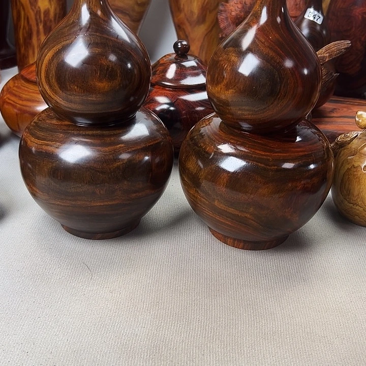 木质逍*老挝大红酸枝葫芦一对