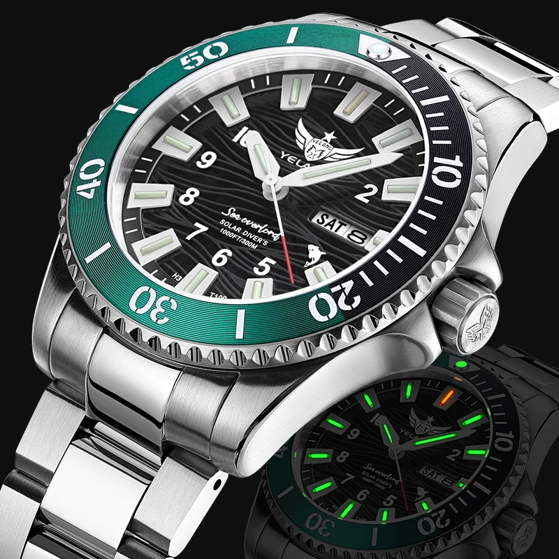 野狼水鬼手表男士太阳能光能手表氚气夜光防水高档时尚腕表V1217