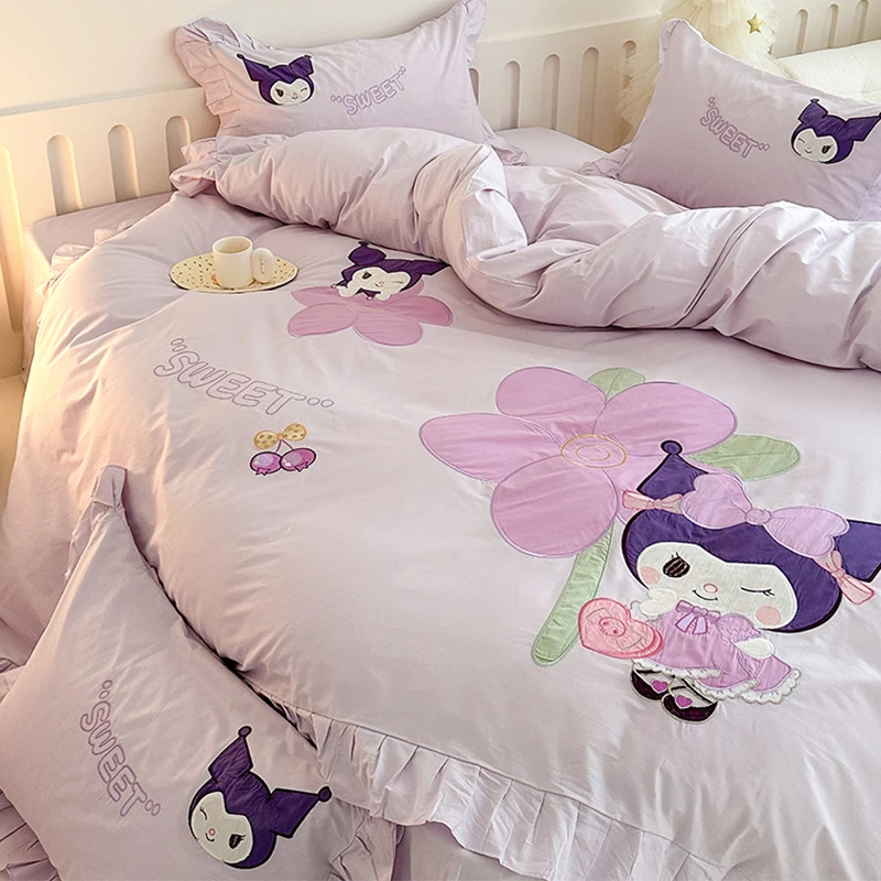 儿童纯棉四件套库洛米卡通全棉床单被套床上用品学生三件套床单款