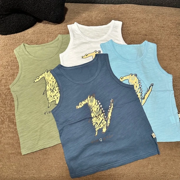 儿童夏季纯棉薄款透气无袖背心宝宝上衣卡通满印百搭