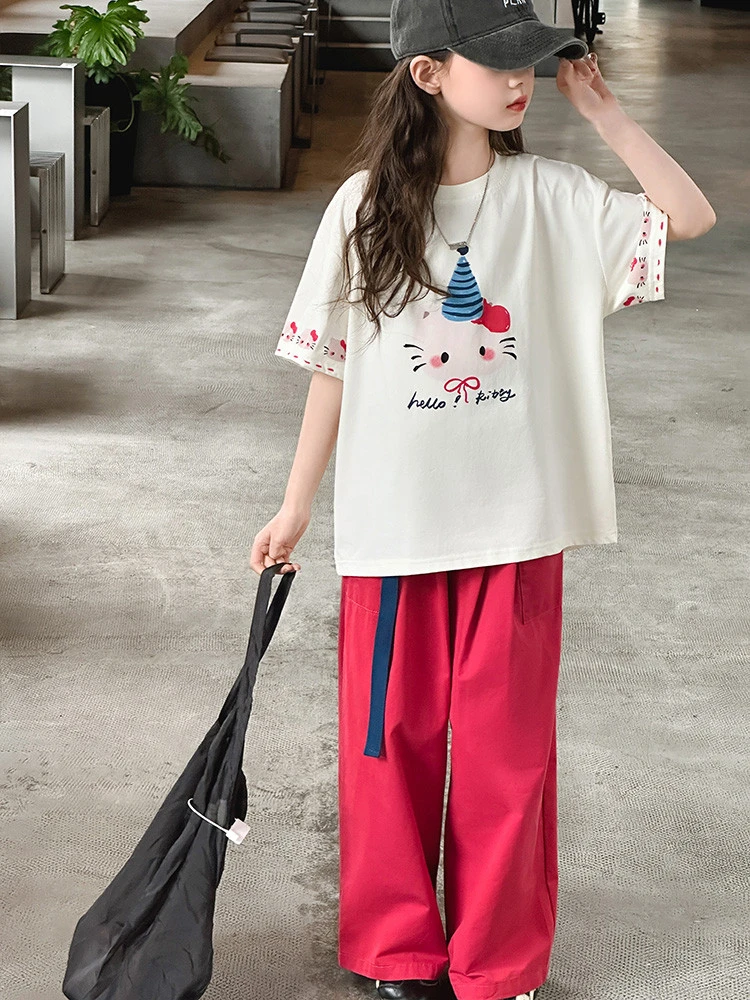 女童夏季短袖套装2025新款洋气儿童女大童夏装T恤休闲时尚两件套