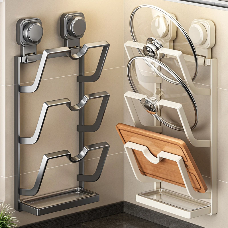 吸盘锅盖架壁挂免打孔厨房置物架多功能家用收纳菜板放置器砧板架