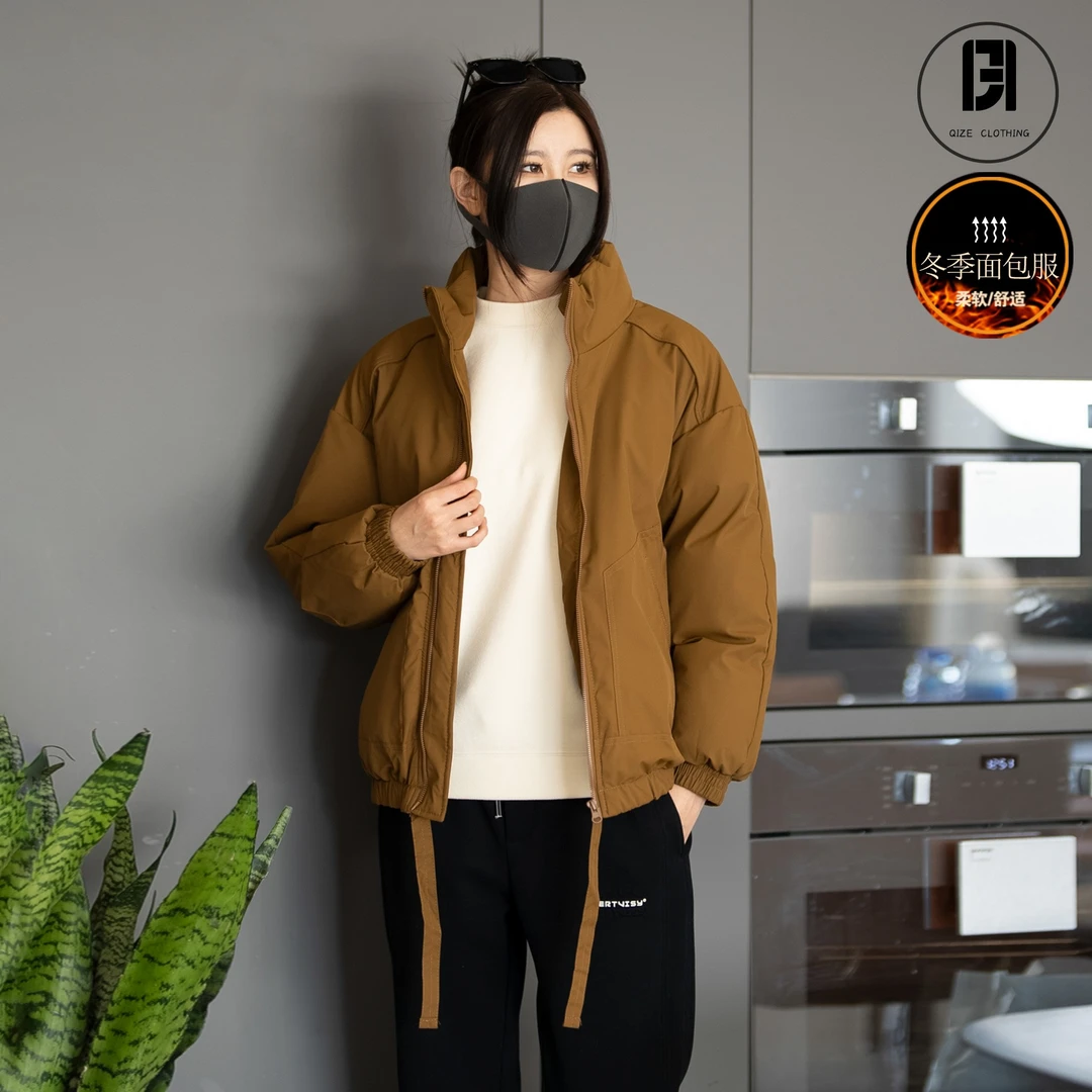 秋冬新款保暖蓬松面包服情侣加厚立领宽松棉服加厚韩版纯色上衣男