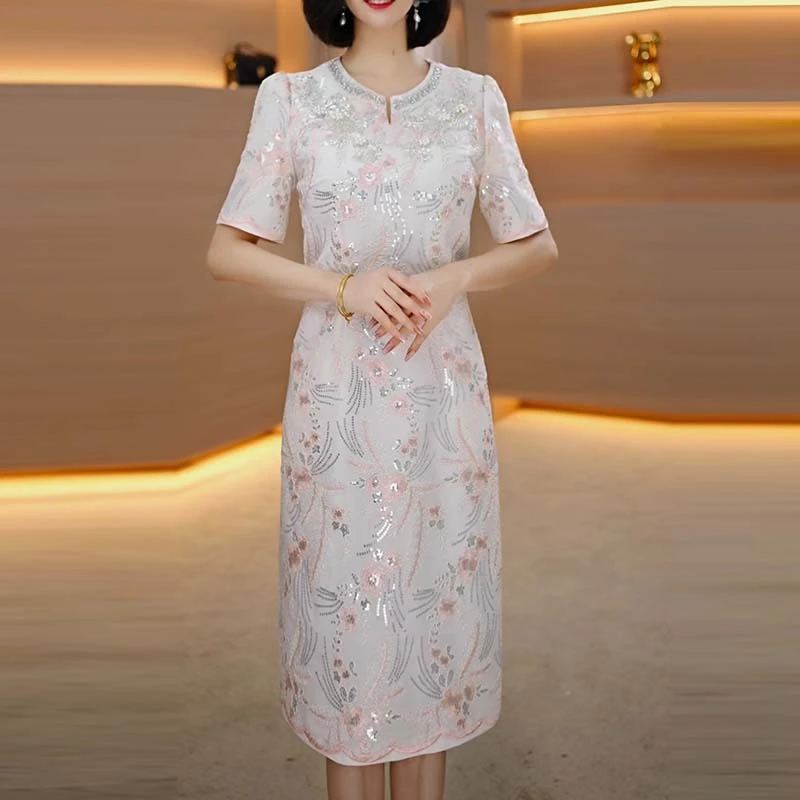 2025夏季新款A2561气质遮肉显瘦大码连衣裙女修身女装连衣裙