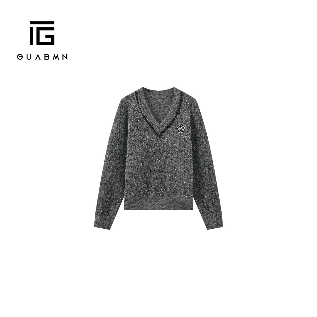 GUABMN2025冬季新款高级感慵懒风针织衫上衣亮片套头毛衣180