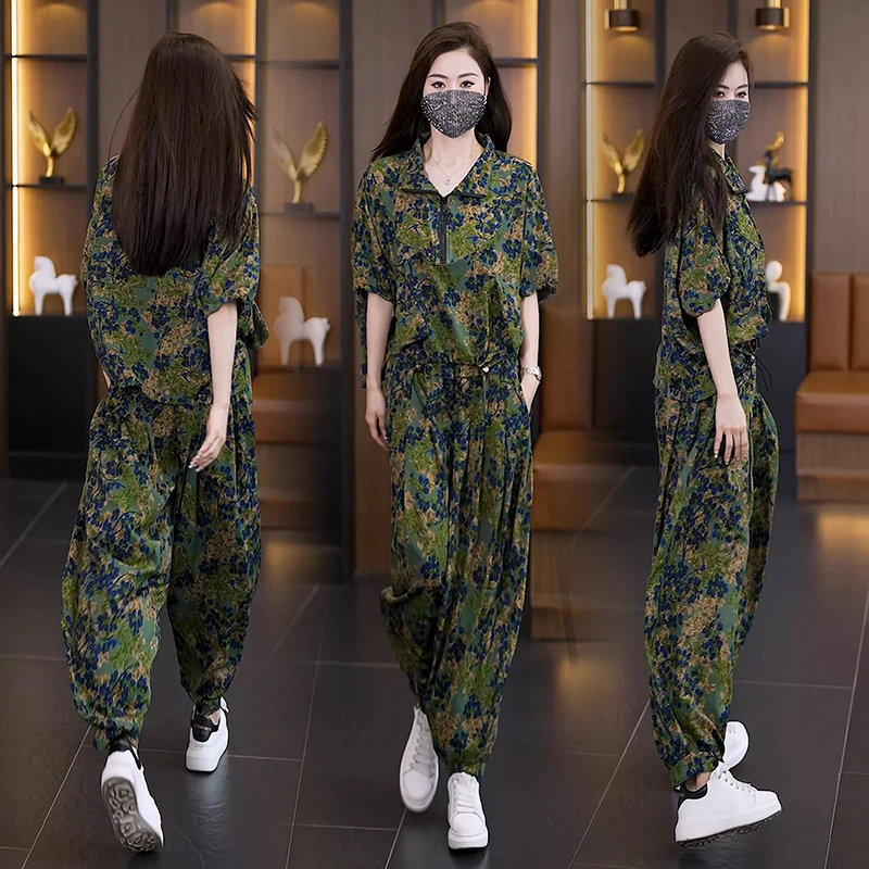 2025夏季新款大码女装透气时尚洋气复古宽松遮肉高级设计感套装