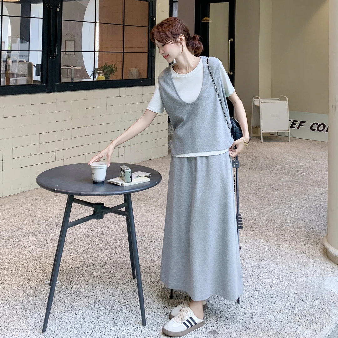 韩系短袖马甲半身裙套装女2025夏季新款高级感气质炸街减龄三件套