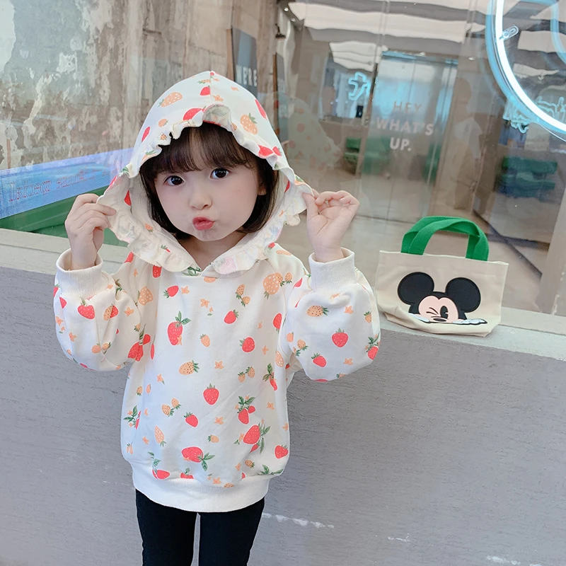 宝宝花边连帽卡通草莓印花套头卫衣 Q792 15